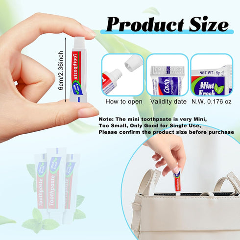 HOIQIRY 200 0.176 oz/5 Tubes Extra Small Travel Size Toothpast Bulk,Mini Grams Small Disposable Toothpaste Mint Single