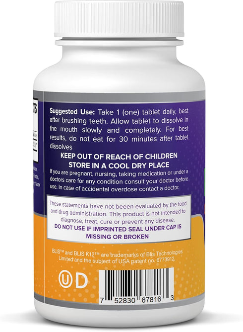 K12 4 30 Oral Probiotic Supplement with BLIS Billion CFU - Now Dairy Free - Doctor Formulated Day Supply Bottle for Bad
