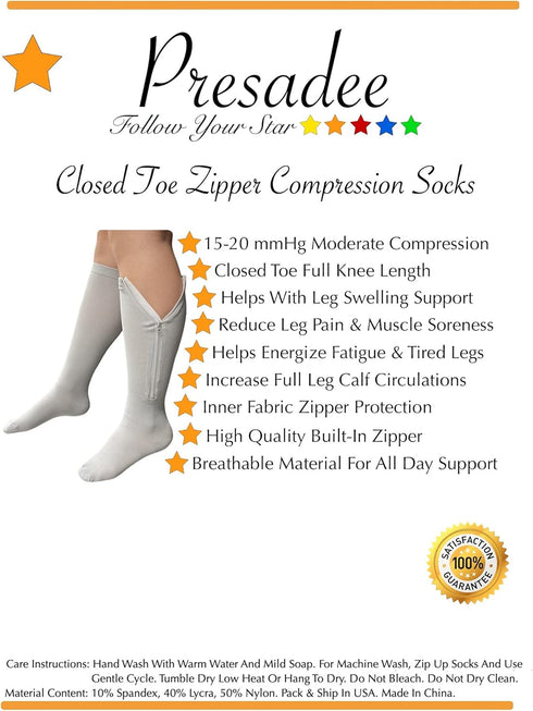 Closed Toe Gray 15-20 mmHg Zipper Compression Calf Circulation Leg Sock, 3XL