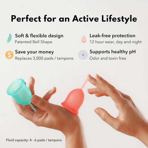 Lena Menstrual Cups - Reusable Period Cup, Silicone Menstrual Cup for Super Heavy Flow, Large, Gray