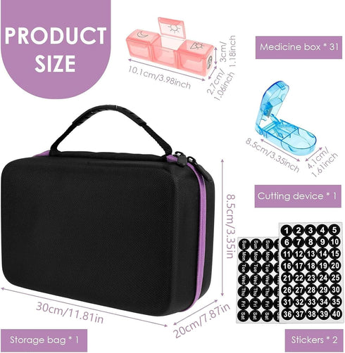 Nuytghr Medicine Pill Organizer, Monthly Tablet Box Travel Case, Weekly Holder, Supplement Dispenser with Numbered Lids