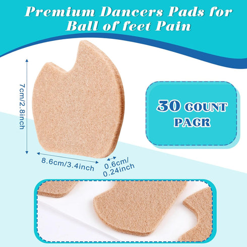 SATINIOR 30 Pcs Foot Pads for Dancer Sesamoiditis, Large Area Corn Pads, Metatarsal Felt Cushion Pads for Pain Relief