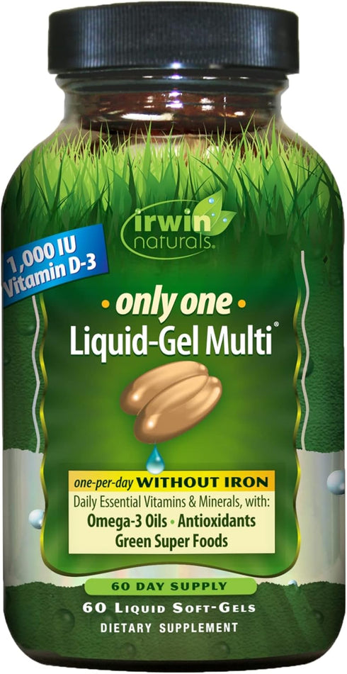 Irwin Naturals Only One Liquid-Gel Multi - No Iron Daily Essential Vitamins, 60 Liquid Softgels