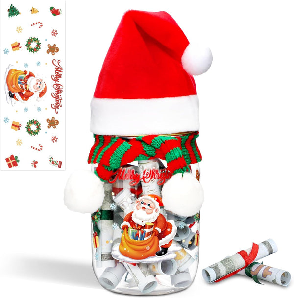 MUOUAKATE Christmas Money Holders for Cash, Christmas Mason Jar with Santa Hat Scarf