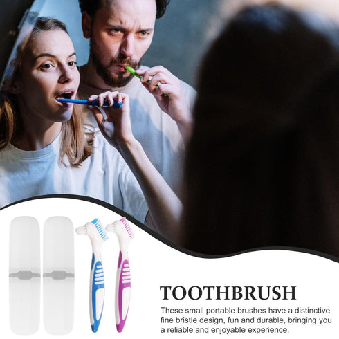 Healeved 2 Sets Denture with Toothbrush Cases, Small Double-Side Assorted Color Denture Cleaning