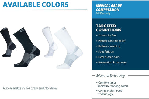 OS1st FS4 Crew length Plantar Fasciitis Socks for relief from heel and arch pain, swelling, and painful plantar