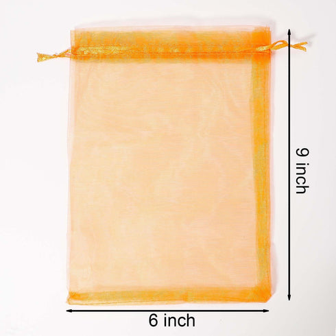 UHANGETH 100 Pcs 6x9 Inch Orange Drawstring Organza Gift Bags, Jewelry Party Wedding Favor Pouches