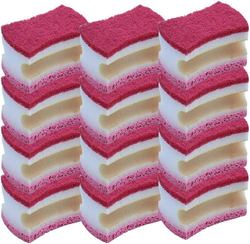 Non-Scratch Heavy Duty Dual Sided Kitchen Scrubber Sponge, 12 Sponges, Red/Pink