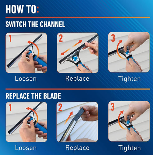 Unger Professional 18” EZ Change Window & Glass Cleaning Squeegee - Streak Free Results for Large and Small Windows