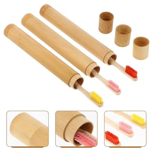Healifty Bamboo Toothbrush Holder - Portable Wood Cover for Disposable Travel Toothbrushes, Rustic Organizer Kit