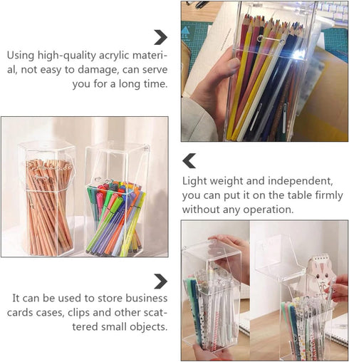 Zerodeko 2Pcs Acrylic Makeup Brush Holder with Lid, Clear Cosmetic Organizer for Desktop Storage