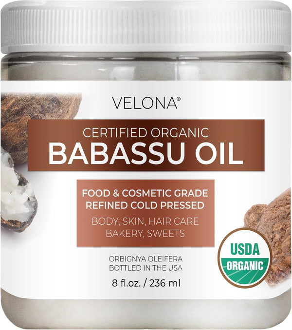 velona Babassu Oil USDA Certified Organic - 8 Fl Oz | 100% Pure Natural Carrier Oil for Face, Hair, Body & Cooking