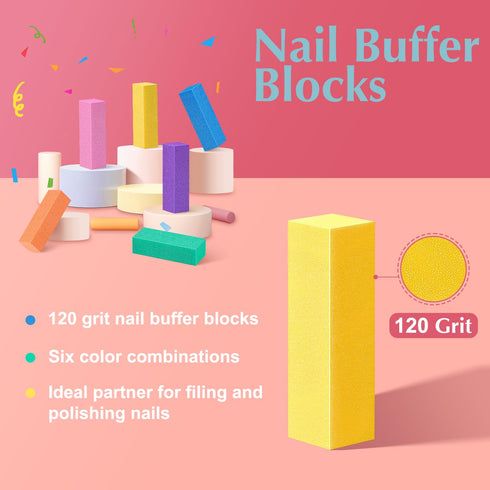 MORGLES Nail Files and Buffers Kit, 6 Pcs 100/180 Grit Files, Rectangular Buffer Blocks and 2 Brushes