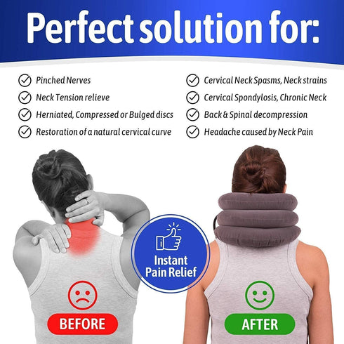 S Neck Traction Device for Instant Pain Relief - Adjustable Inflatable Neck Support Brace & Decompression Pillow for