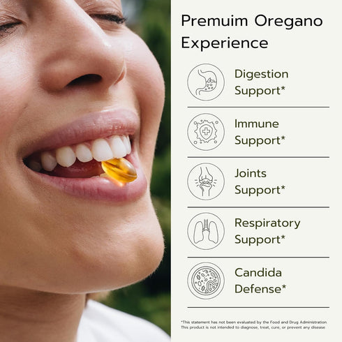 Organic Oregano Oil Capsules, 108mg Carvacrol per Softgel, High Potency Immune & Digestive Support, 60 Softgels