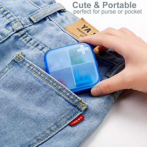 2 Pack Portable Travel Pill Organizer Case, Cute Small Daily Pill Box BPA Free Plastic Medicine Holder Container (4
