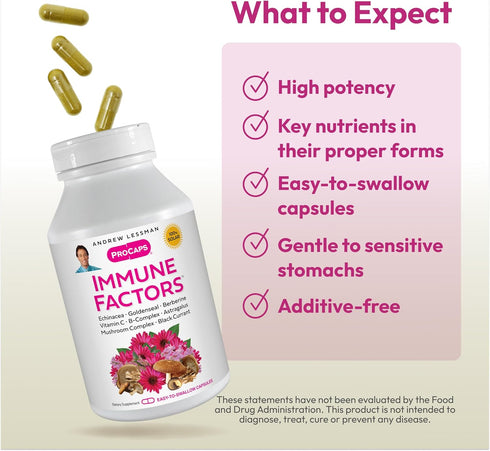ANDREW LESSMAN Immune Factors, 60 Capsules, Supports Immune System and Natural Defenses