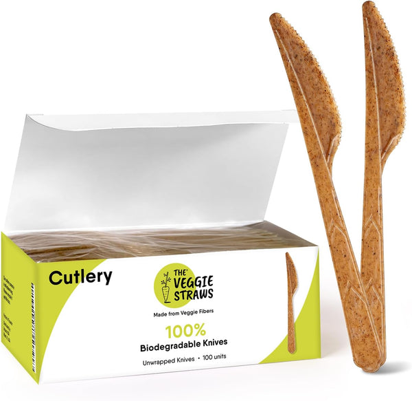 100% Biodegradable Knives Made of Vegetable Fibers, 100 PCS of 6.7” Long Heavy-Duty and Splinter Free Eco-Friendly