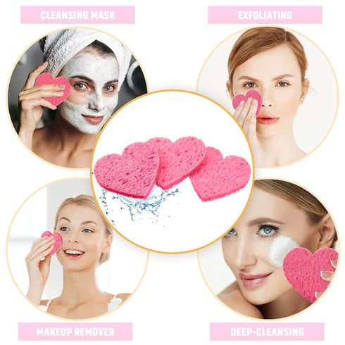 Nuenen 60 Pieces Facial Sponges with Container - Heart Shape Compressed Face Sponges for Washing Face Cleaning