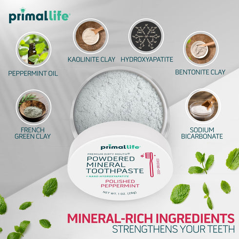 Primal Life Organics Dirty Mouth Toothpowder, Peppermint, 1 oz, Good for 200+ Brushings