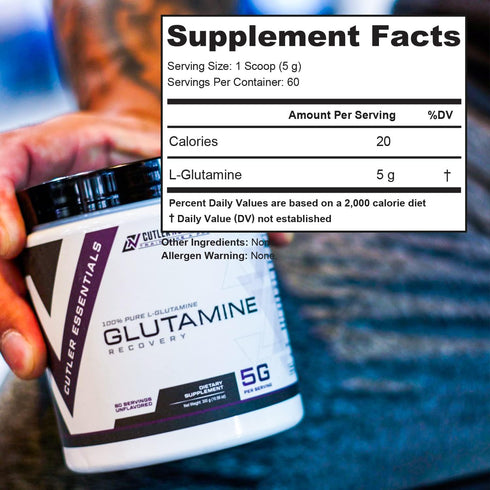 Cutler Essentials 100% Pure L-Glutamine for Enhanced Recovery, Lean Muscle Support | Unflavored, 60 Servings