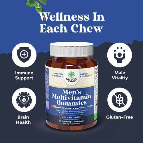 Daily Mens Multivitamins Gummies - 90 Count - with Zinc and Biotin - Immune Support Gummies