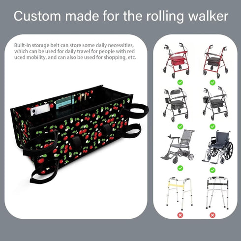 Hechitok Cherry Leaf Walker Bag, Handy Rollator Basket Water Cup Holder, Walker Accessories Storage Bag for Folding