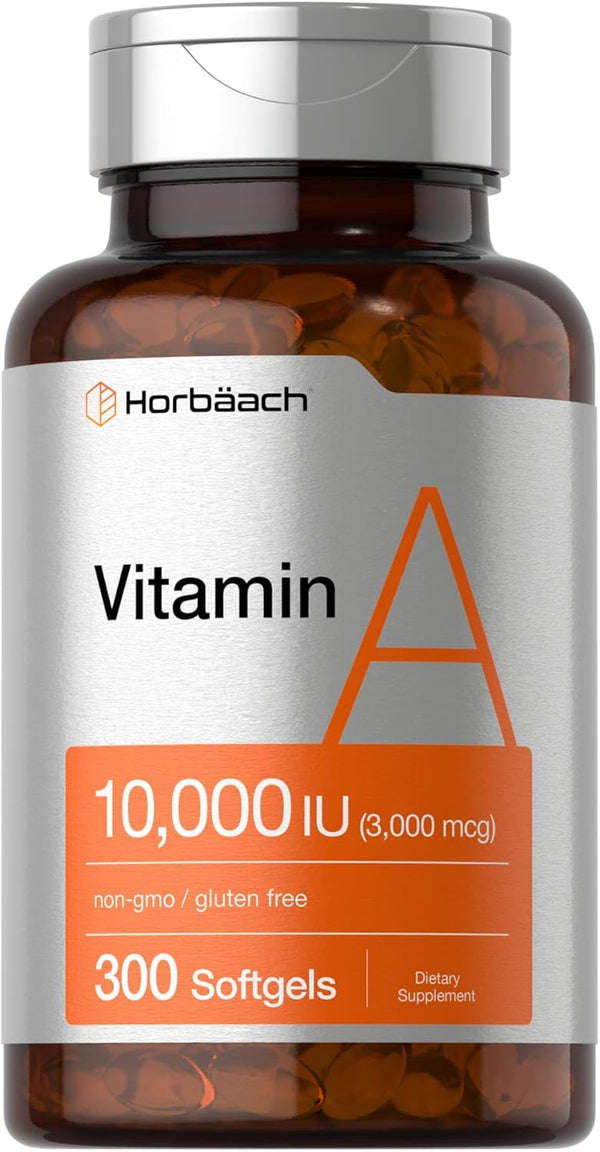 Horbaach Vitamin A, 10000 IU Softgels, 300 Count, Non-GMO & Gluten Free Supplement