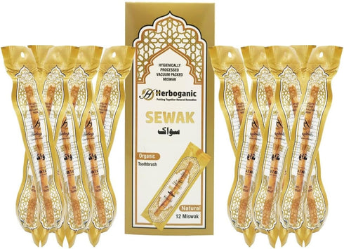 Natural Miswak, All Natural Traditional Tooth Brush for Oral Health, Hygiene, Fresh Breath, Vacuum Sealed (Pack of 12)