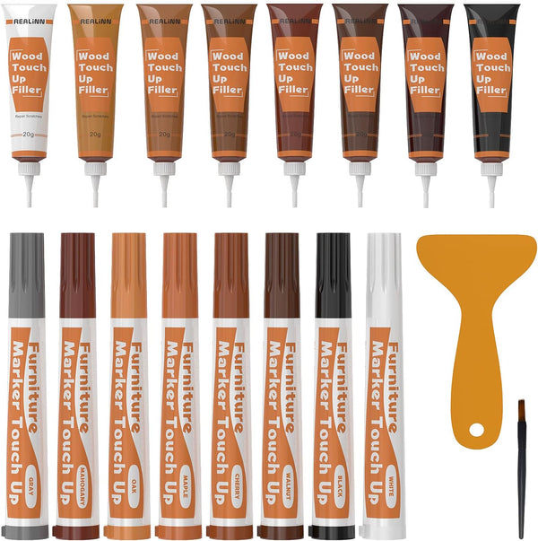REALINN Wood Furniture Repair Kit, 8 Dark Colors for Scratch and Discoloration Repair on Wooden Surfaces