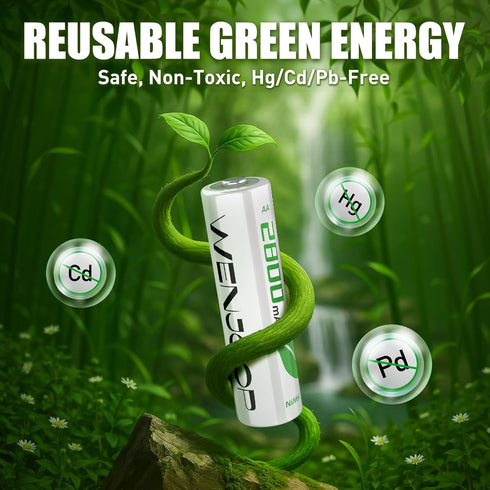 WENJOOP 8Pack, 2800mAh 1.2V Rechargeable AA Batteries High-Capacity, NiMH, Double A Battery, Long-Lasting, AA