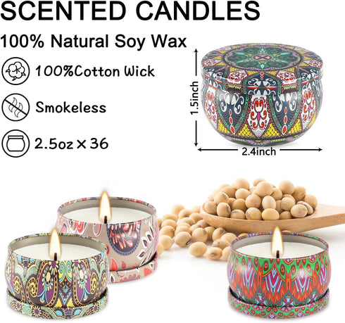 Onebird Set 36 Set,Natural of Christmas Scented Candle Gift Pure Soy Wax Aromatherapy Candles Essential Oils for Home
