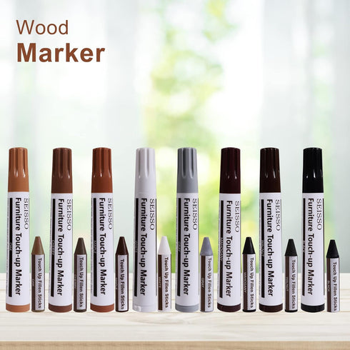 SEISSO Touch Up Furniture Markers - 17 Piece Kit, Scratch Repair Markers, Wax Sticks, Sharpener for Wood
