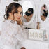 Y1tvei Mrs Cosmetic Large Bag, White Patch Varsity Letter MRS Toiletry Big Makeup PU Bag for Wedding Bride