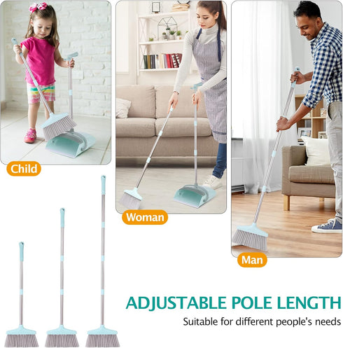 XXXFLOWER Broom and Dustpan Set for Home, 55” Long Handle Broom with Dustpan Cleaning Teeth Combo