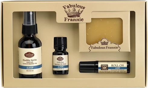 Fabulous Frannie Sleep Wellness Kit - All Natural ingredients and 100% Pure Essential oils - Sleep Blend contains Chamomile, Marjoram, Bulgarian Lavender and Vetiver Essential Oils.