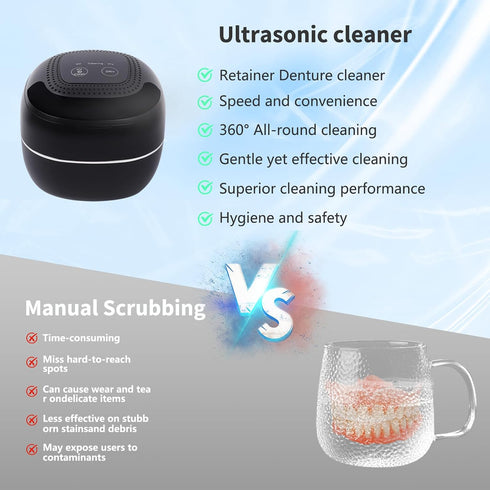 HKOURI Jewelry45kHz Ultrasonic Retainer Cleaner, Retainer Cleaner Machine for Dentures, Mouth Guards, Braces