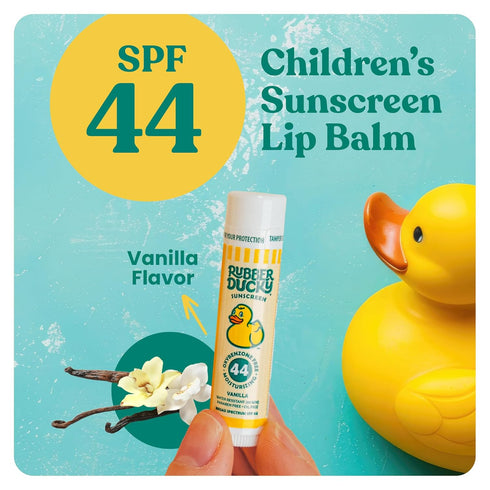 Rubber Ducky Lip Sunscreen SPF 44, Kids Vegan Lip Balm with Vitamin E, UV Protection, Water Resistant, Untinted Vanilla