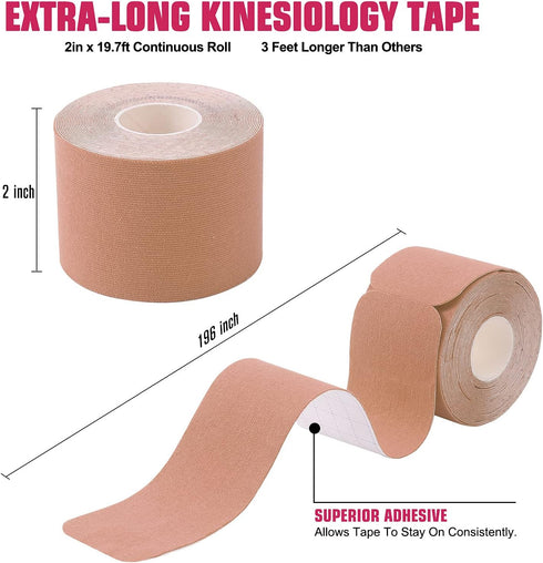Kinesiology Tape Precut(1 Pack) Elastic Therapeutic Sports Tape Water Resistant Athletic Tape for Knees, Ankles, Shoulder, Elbow, Pain Relief and Injury Recovery 2 Inch x 16.4 feet Per Roll (Beige)