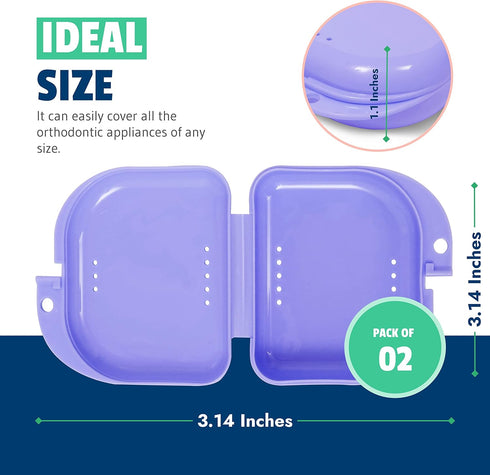 Retainer Case - Pack of 2, Odorless Mouth Guard Case, Ventilated, Durable & Hygienic for Braces, Dentures & Aligners