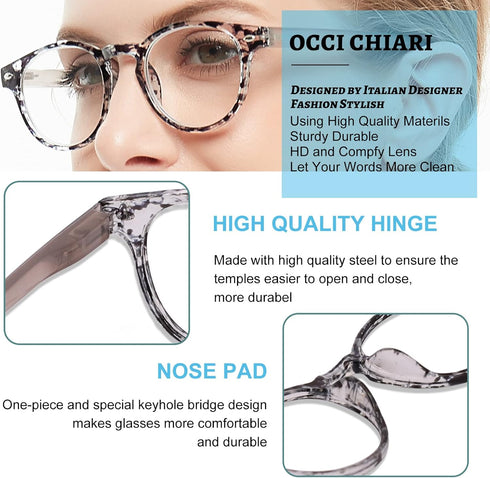 OCCI CHIARI 5.0 Reading Glasses for Women - Chunky Reader 500 (1.0 to 6.0 Magnification Options)