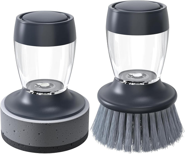 Dish Brush with Soap Dispenser, Nylon Bristles and Scrub Sponge, Kitchen Brush Pack of 2