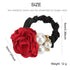 Lawie 6 Pack Colorful Handmade Pearl Rhinestone Rose Flower Hair Bows - Stretchy Rubber Hairbands, Ponytail Holder