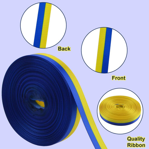 WANDIC 20 Yards Down Syndrome Awareness Satin Ribbon, Yellow & Blue for Gift Wrapping, Brooch Making