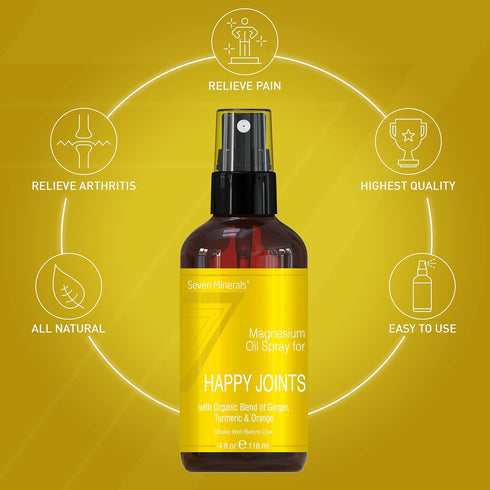 Seven Minerals Magnesium Happy Joints Spray, USA Made Magnesium Oil Blend with Essential Oils, 4 fl oz