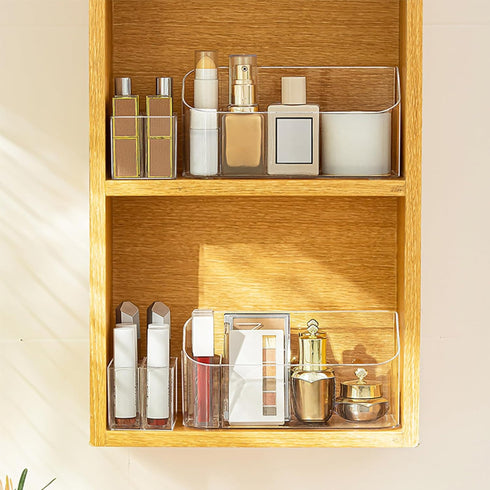 SUNFICON Makeup Tray Holder Organizer, Cosmetic Display Case for Vanity Countertop with 9 Dividers, Crystal Clear