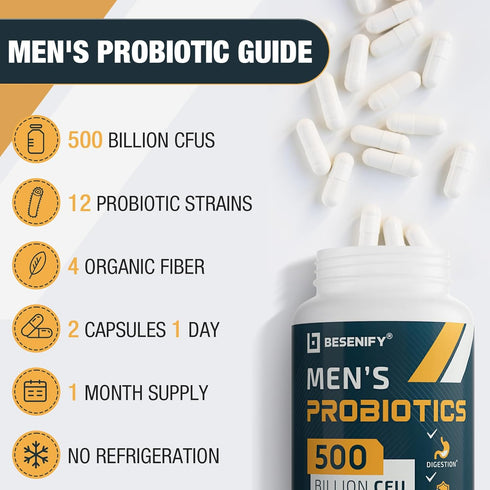 Probiotics for Men, 500 Billion CFUs, 30-Days Supply, 12 Strains for Digestive Health