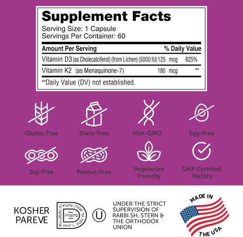Zahler Vitamin D3 5000 IU K2 - Advanced Vitamin D3 K2 Formula for Bone Density & Calcium Absorption - Kosher Vegetarian
