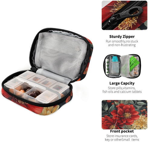 Ollabaky 7 Pill Organizer Watercolor Floral Pattern Travel Pill Cases Bag Portable Pill Container Days Pill Box