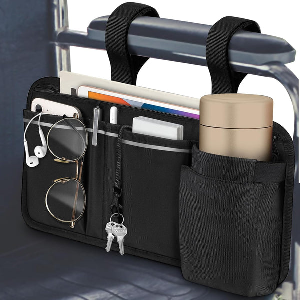 FINPAC Wheelchair Side Organizer Bag with Cup Holder, Wheelchair Armrest Accessories Pouch